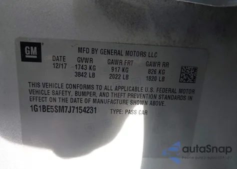 2018 Chevrolet Cruze Lt Auto z USA, uszkodzony, nr VIN 1G1BE5SM7J7154231
